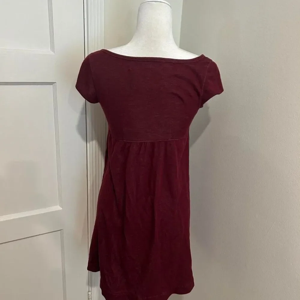 Vtg 90s Free People Women's Burgundy Babydoll Short Sleeve Dress Small